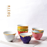 日本进口有田烧文山窑茶杯 陶瓷手绘金边牡丹花纹汤吞品茗杯