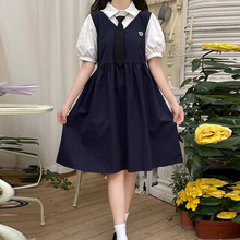 日系学院风假两件短袖连衣裙女夏季学生小清新宽松可爱校服JK裙子