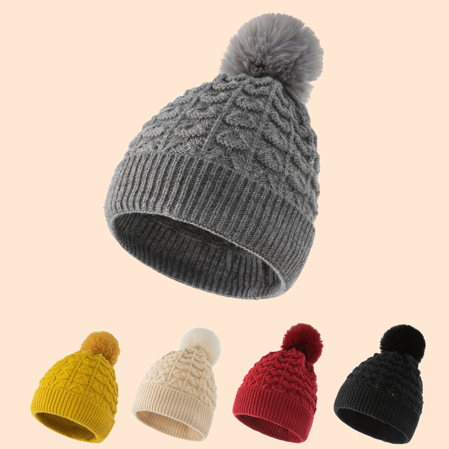 秋冬新款时尚雪尼尔柔软成人针织帽 现货提角花大毛球保暖毛线帽