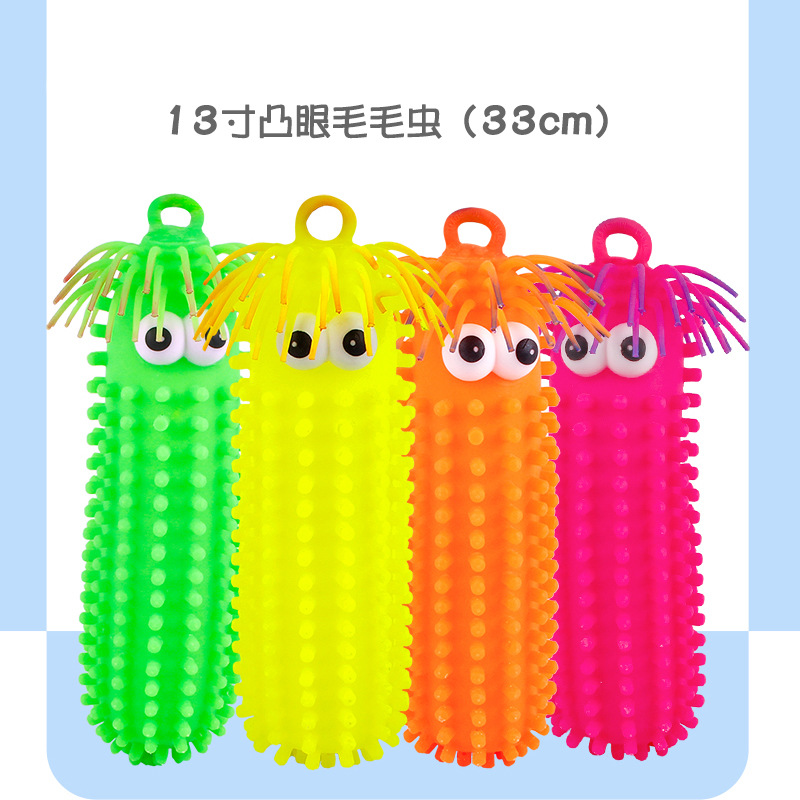 Factory Direct Supply Decompression Caterpillar Children's Soft Rubber Toy Convex Eye Weird Caterpillar Luminous Squeeze Cute Caterpillar Toy