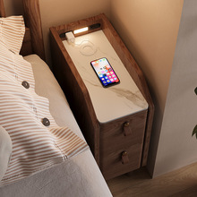 ZZ8N批发岩板床头柜小型超窄夹缝20cm40迷你30实木床边窄柜充电带