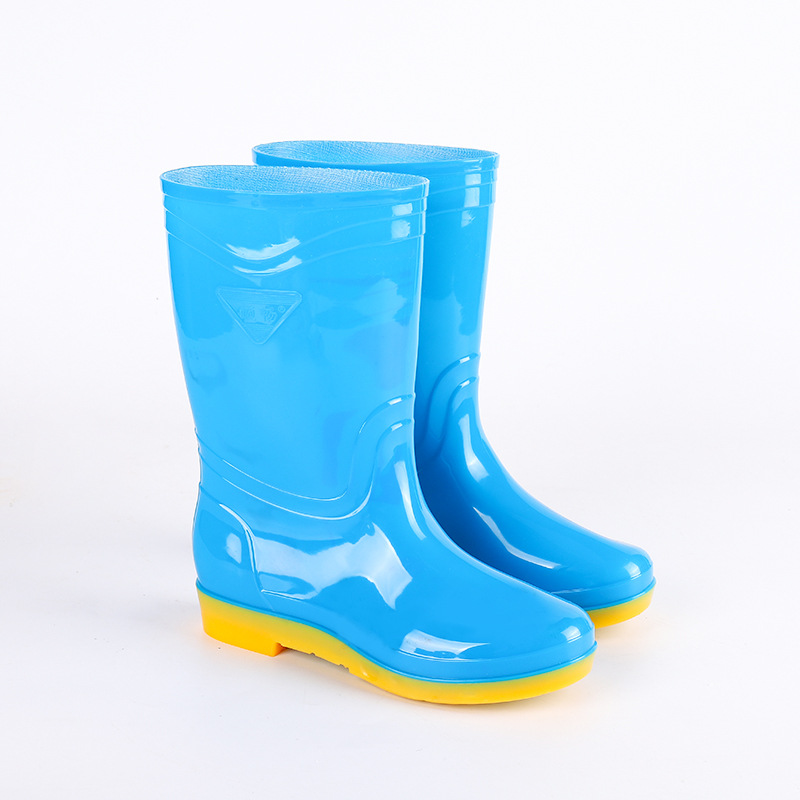 Wholesale Mid-Calf Blue Tendon Bottom Rain Boots Women's Non-Slip Fleece-Lined Cotton Cover Waterproof Kitchen Long Rain Boots Women