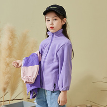 女童加绒可拆卸冲锋衣外套2023新款韩版拼色加厚连帽外套一件代发
