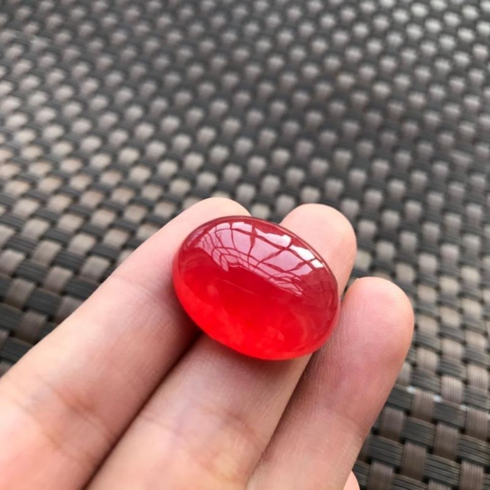 29成交3件镶嵌红翡戒指女单颗戒面口戒托925气质百