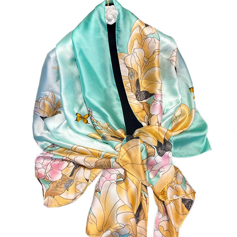 Tiktok Same Silk Scarf Fly Fly the Butterfly Spring and Autumn Li Jin Forging Sun Protection Sunshade Vacation Style Beach Towel Scarf Shawl