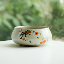 纯手绘柿子茶洗茶渣缸大号水盂笔洗功夫茶具家用陶瓷杯洗中式