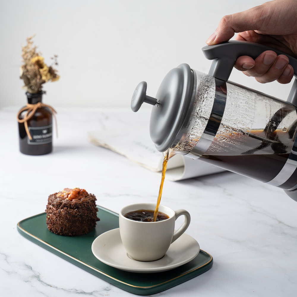 铠食1000ml 玻璃法压壶 冲泡咖啡茶叶等 方便携带户外使用打奶泡