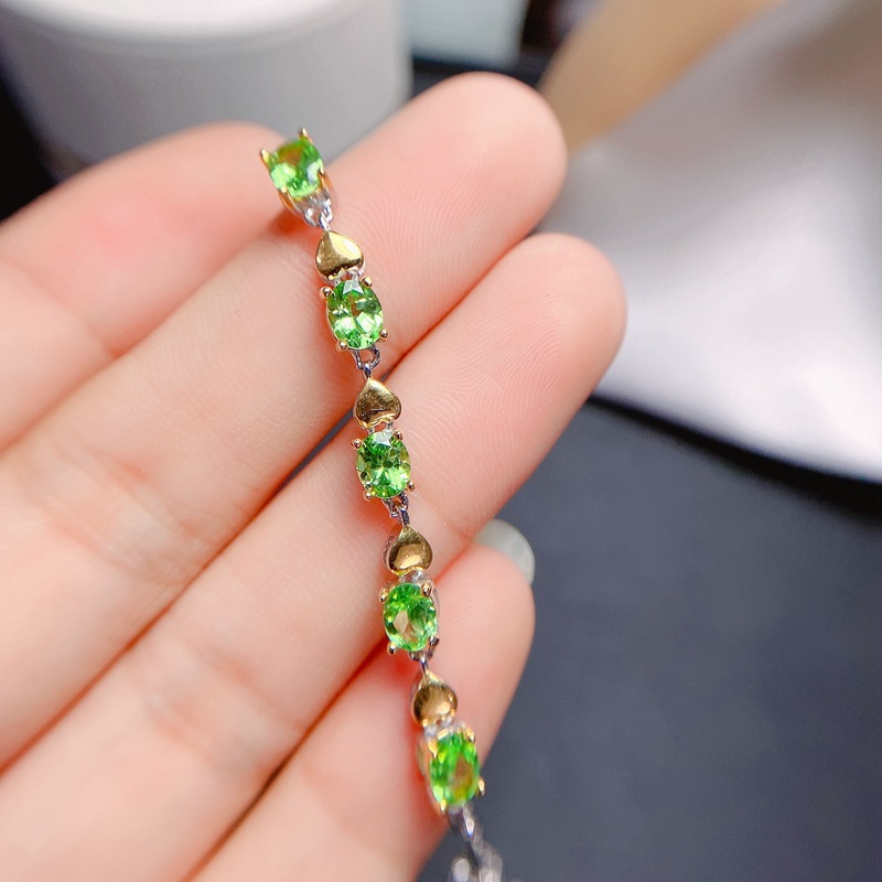 天然沙弗莱石榴石手链 女生手链925银 清新绿色 精致 彩宝批发-阿里巴