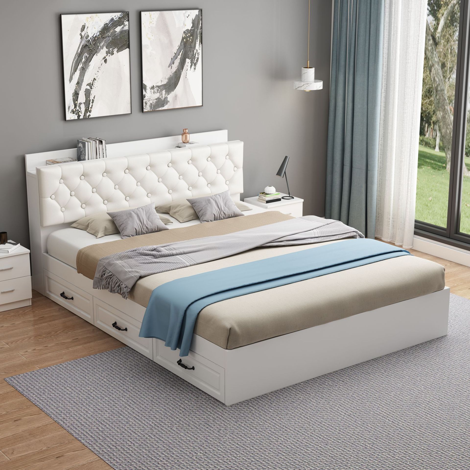 5米落地双人床板式阳台床1.8多功能储物床