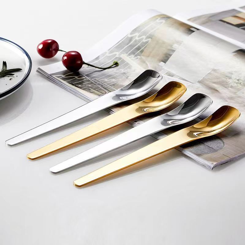 Cross-Border 304 Stainless Steel Cream Dipper Internet Celebrity Stirring Spoon Long Handle Cake Dessert Spoon Coffee Spoon Ice-Cream Spoon