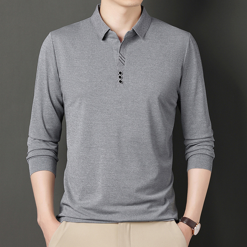 Linghao Clothing 2022 Autumn Men's Lapel Long Sleeve Polo Shirt Simple Casual Men's Clothing T-shirt