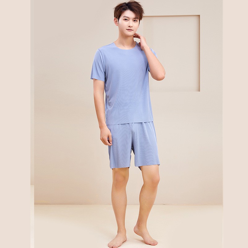 Spring and Summer Couple Pajamas Home Wear Loose Thread Ice Silk round Neck Home Wear Suit Various Platforms Delivery Wholesale