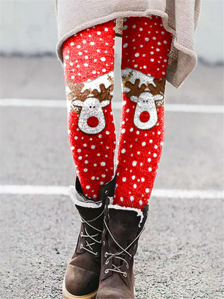 跨境外贸欧美新款 亚马逊 速卖通wish印花打底圣诞裤子女装靴裤