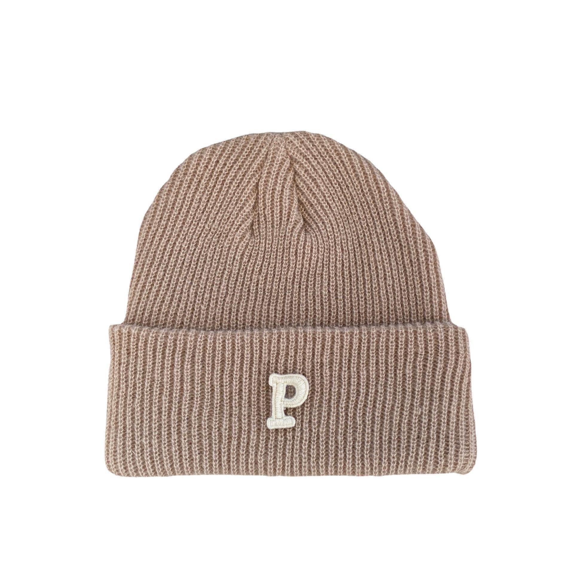 Autumn and Winter P Letter Wool Knitted Hat Women's Korean Ins Fashion Fashionable Warm All-Matching Student Sweet Cool Style Beanie Hat