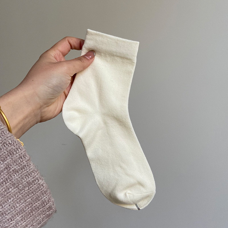 高档32支丝光棉袜子女新疆长绒春韩简约纯色中筒短四季盒装独立包