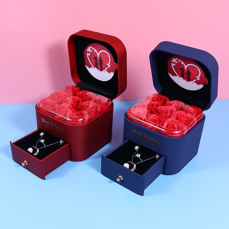 New Rose Gift Box Valentine's Day Jewelry Box Ring Box Lipstick Case Pendant Box Rose Jewelry Box in Stock