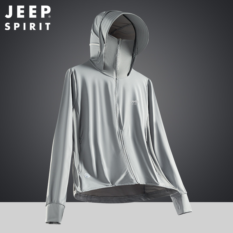 jeep spirit新款男士户外轻薄皮肤衣防风透气大码男款运动风衣