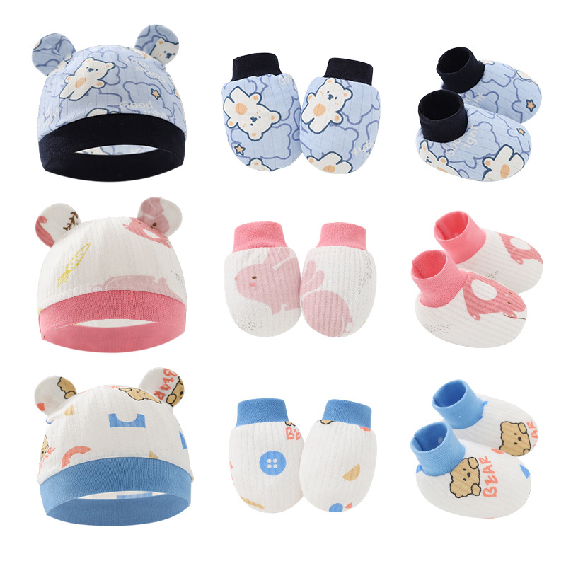 Foreign Trade European and American Babies' Baby Gloves Booties Newborn Fetal Cap Baby Hat Three-Piece Set 8922023