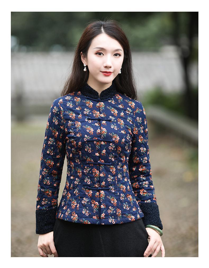 2020冬季加棉旗袍小袄唐装上衣加厚保暖仿棉麻复古洋气民族风女装