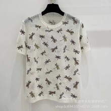 马海毛蜻蜓刺绣针织短袖2024夏季新款软糯细腻优雅微透明百搭上衣