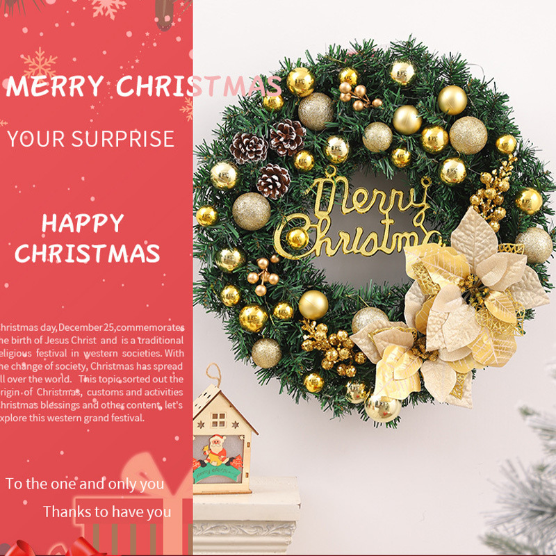 2024新款现货跨境专供圣诞装饰花环40/50/60cm圣诞装饰藤条场景用