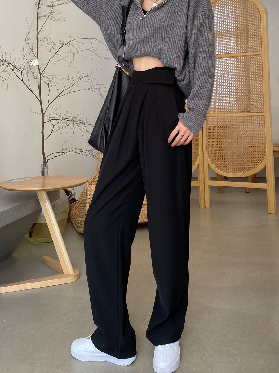 Gray Brown Wide-Leg Pants for Women Spring/Summer High Waist Drooping Straight-Leg Pants Small Loose Casual Mopping Suit Pants for Women