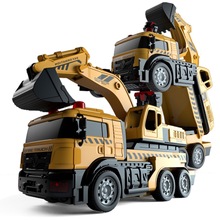 跨境遥控汽车工程车变形机器人模型儿童玩具男孩电动挖掘车消防车