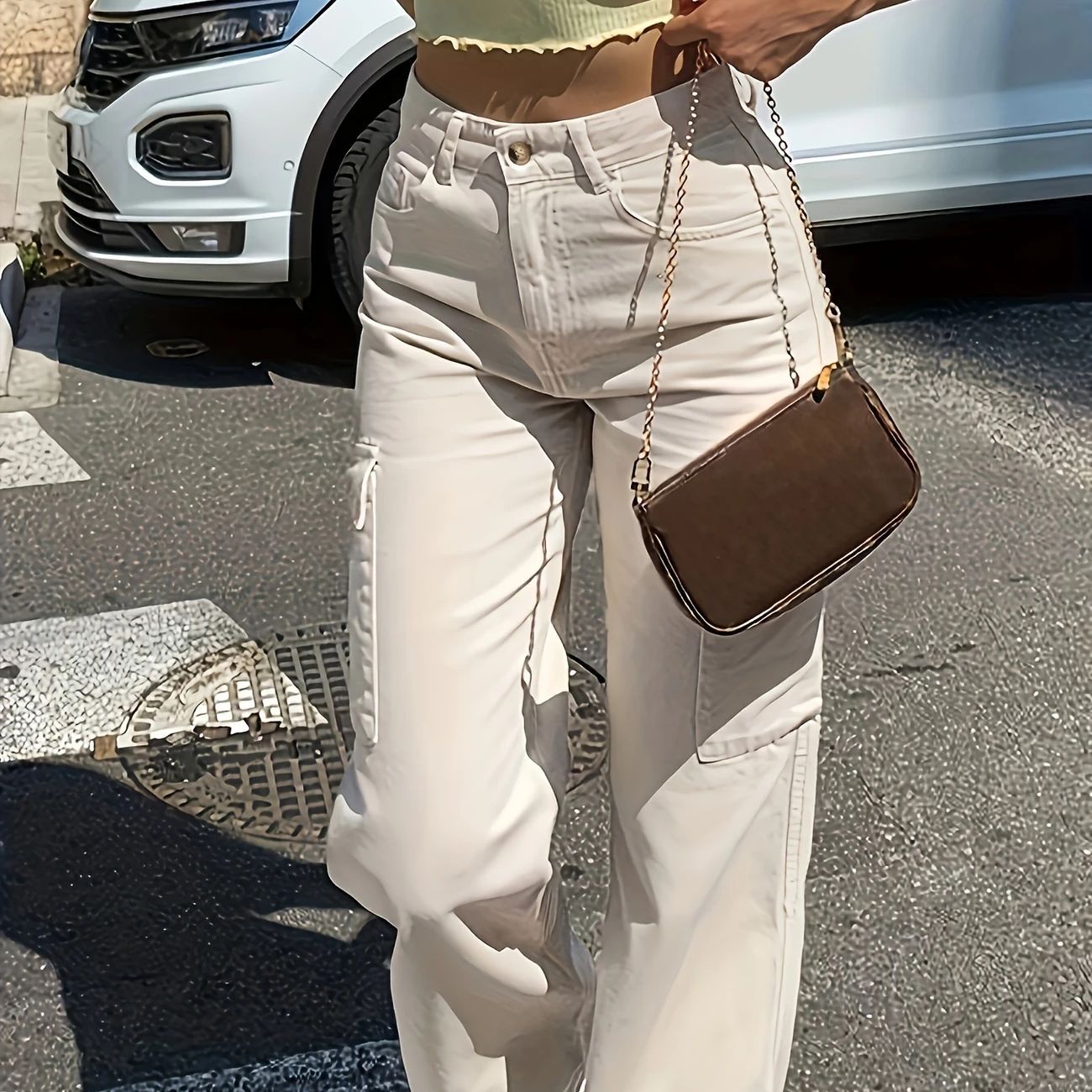 2025跨境秋季显瘦直筒牛仔裤 休闲高腰ins街头口袋工装宽松女长裤