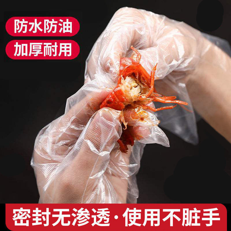 Four Seasons Lvkang Customized Disposable Gloves Food Grade PE Thickened Plastic Gloves Catering Transparent Removable