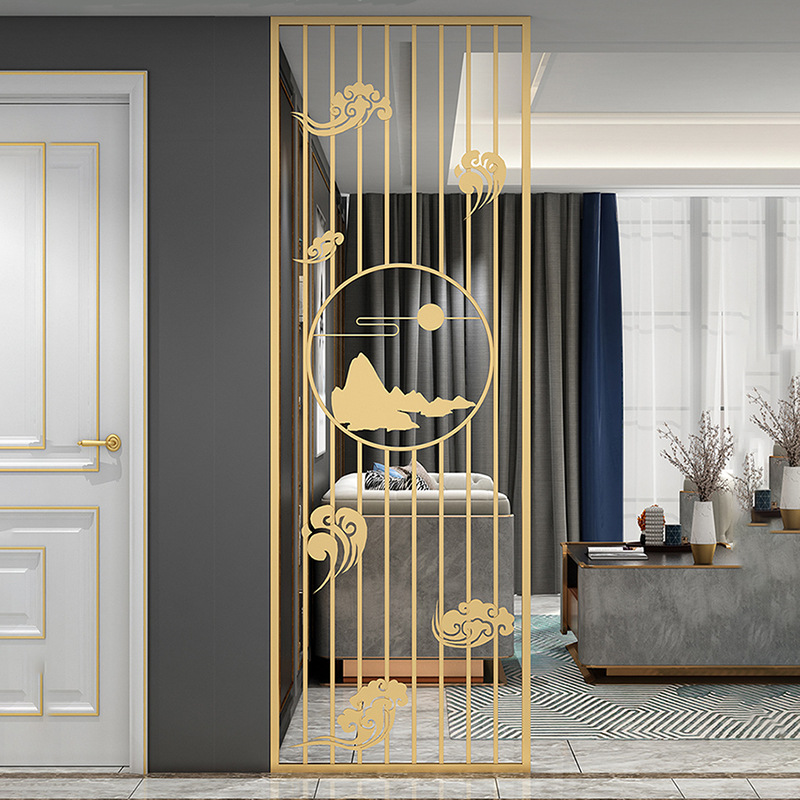 网红新中式玄关铁艺客厅家用装饰金属屏风隔断轻奢镂空,微商淘宝货源