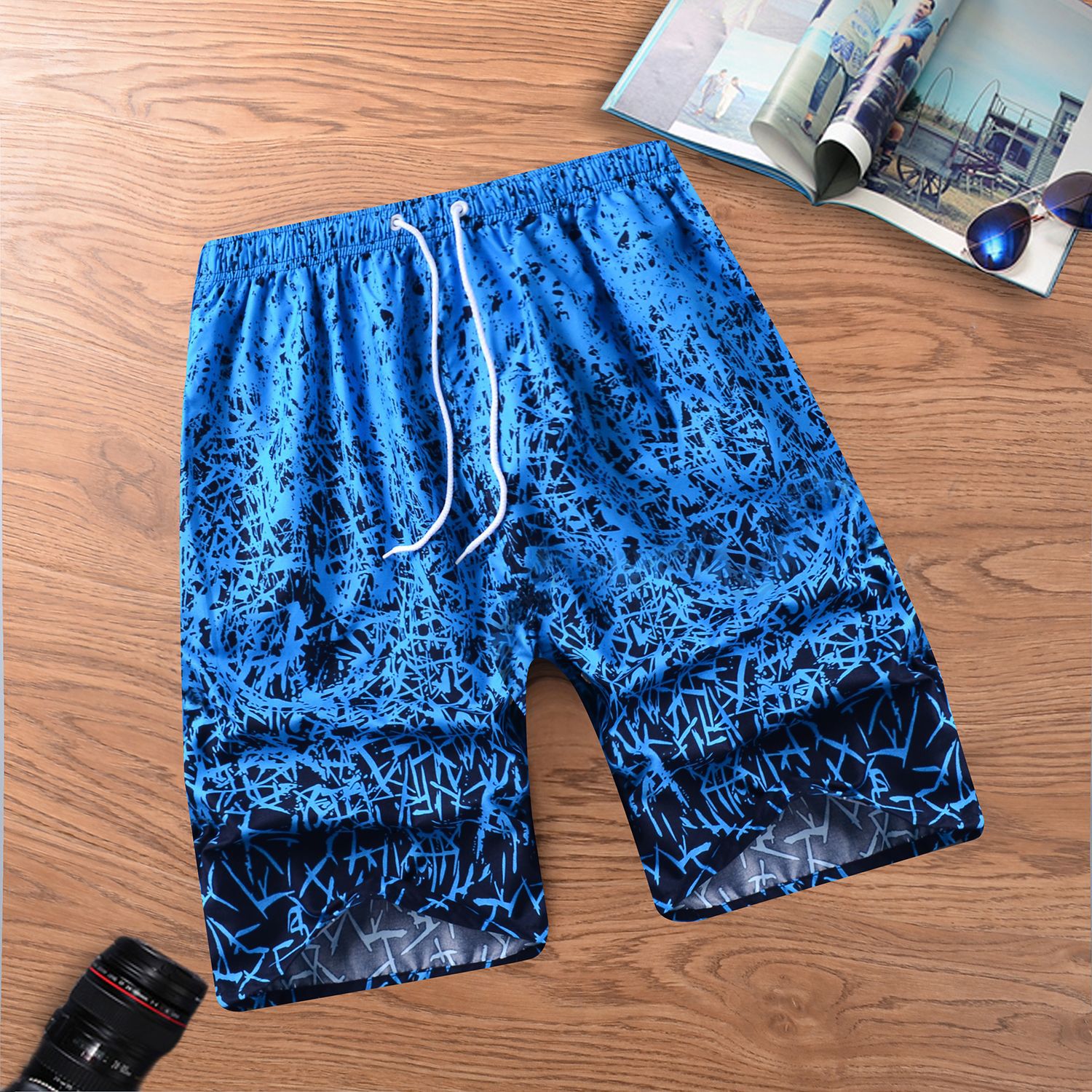 厂家夏季男士渐变沙滩裤 休闲五分印花大裤衩 宽松速干男短裤