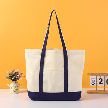 大容量帆布包定做彩色拼接连底帆布袋 手提托特购物包定 制logo
