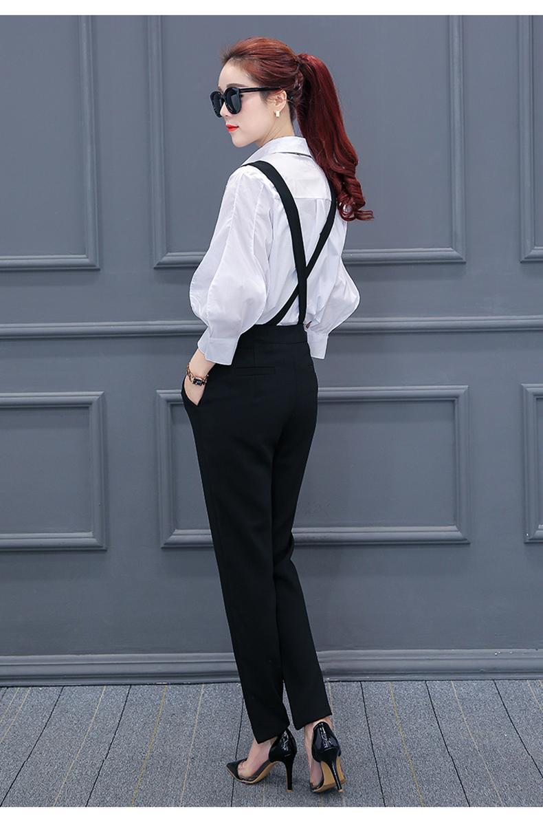 背带裤女秋款韩版新款春季吊带显瘦高腰职业黑色西装薄款九分裤夏