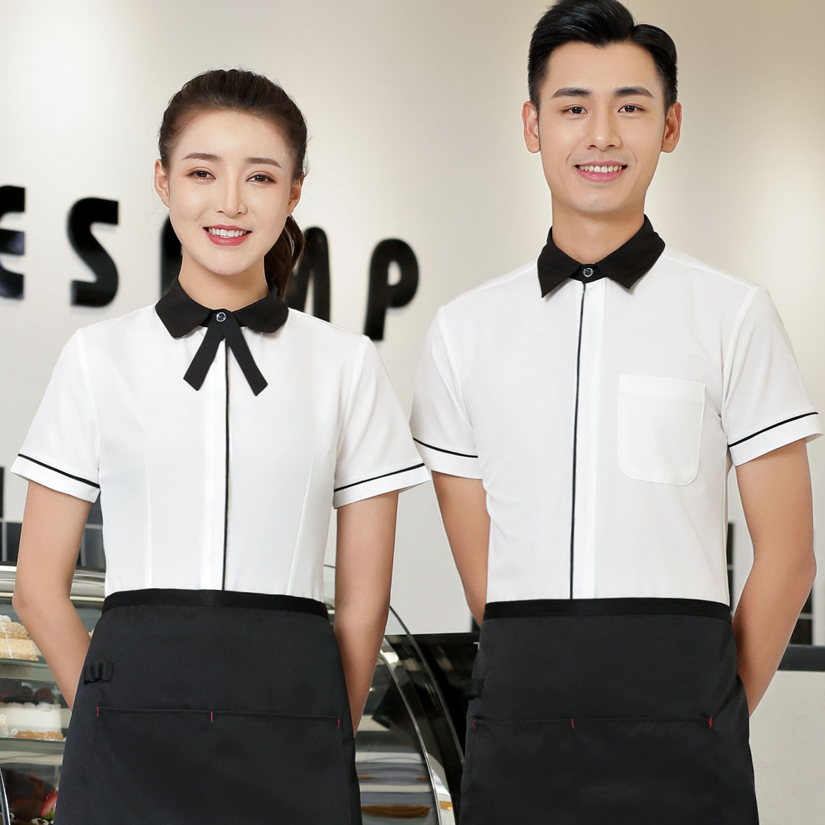 服务员工作服短袖男女酒店制服西餐厅咖啡厅餐饮衬衫奶茶店工作服