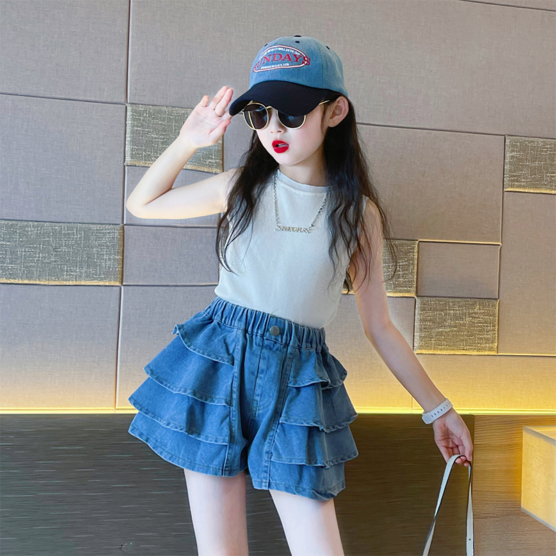 儿童牛仔裤夏季2024新款女童夏款短裙套装大童女孩半身裙夏装裙裤