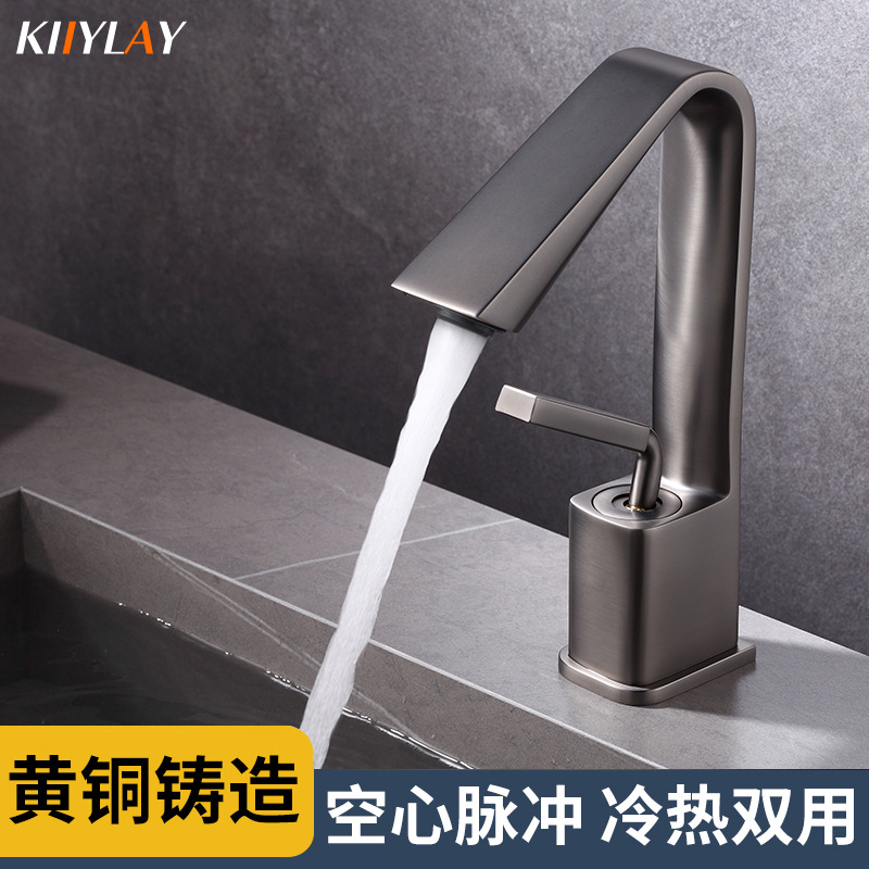 跨境卫生间全铜冷热水龙头艺术洗漱洗脸池轻奢两用家用洗脸盆单孔