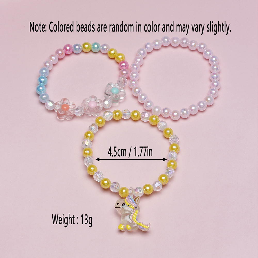 3 Pieces 1 Set Unicorn Pendant Children String Beads Bracelet Set Colorful Acrylic Accessories Ornament Cross-Border Bracelet