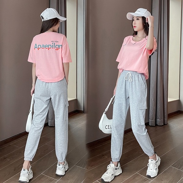 纯棉运动服套装女2022夏季新款时尚跑步学生宽松潮牌两件套