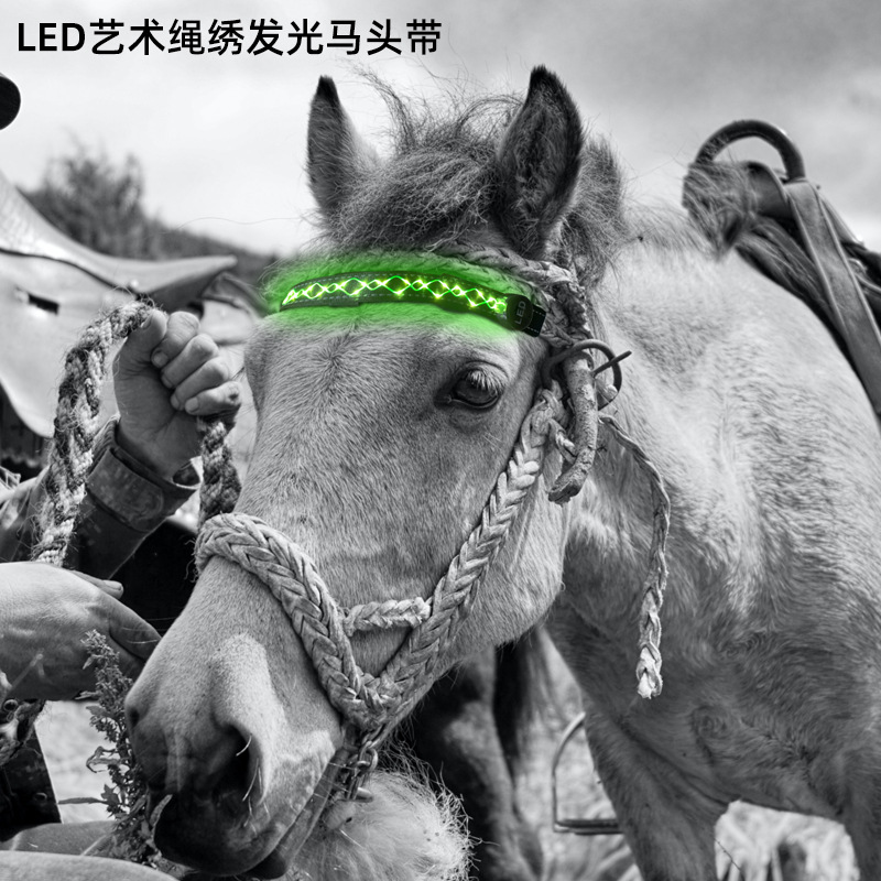 户外马术运动用品马笼头装饰绑带 菱形绳绣usb充电led发光马头带