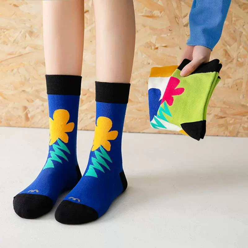 秋冬新品 提花纯棉女士潮袜 学院风小花袜子 韩版百搭中筒女袜