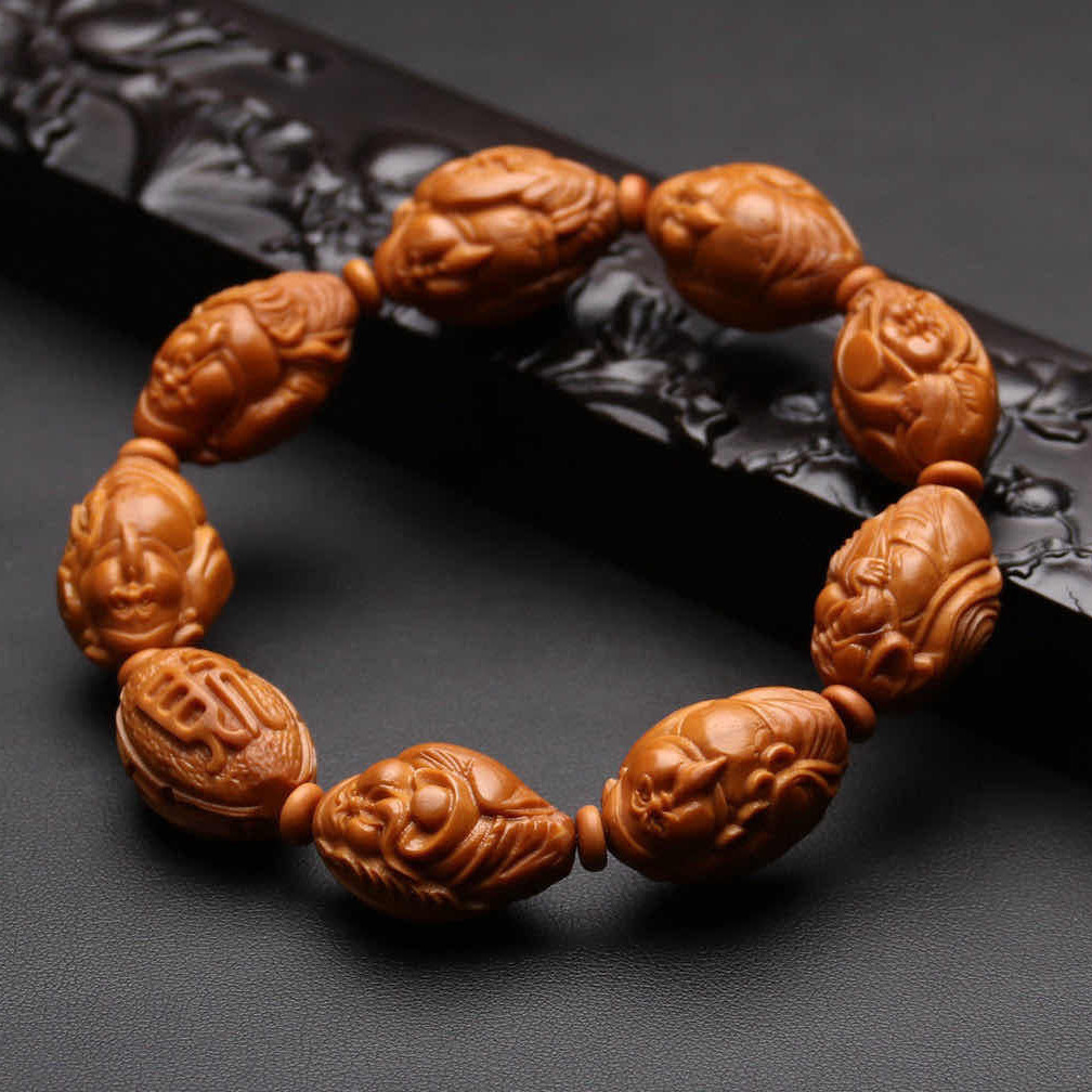 批发橄榄核雕横财神手串男士橄榄核雕刻手串手链佛珠念珠文玩收藏