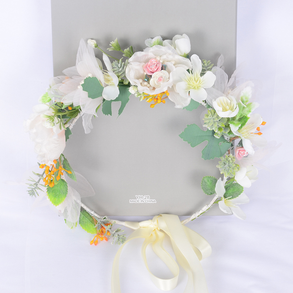 新款韩式超仙新娘头饰仿真花绿叶发饰甜美女孩汉服婚礼结婚头花环
