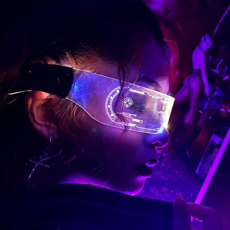 护目镜网红led蹦迪眼镜发光未来科技感赛博朋克表演酷装备原宿风