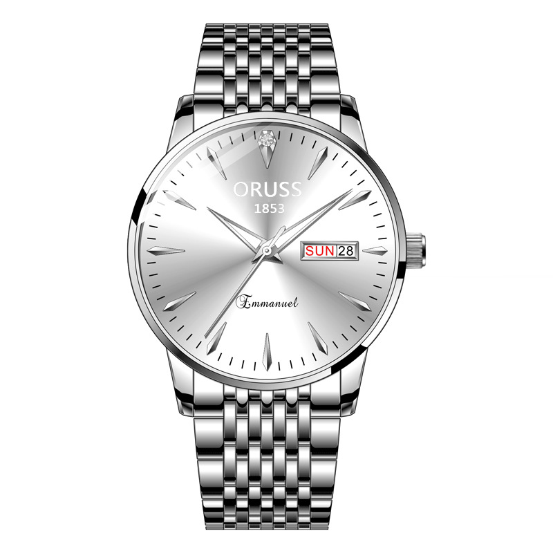 瑞士夜光手表男大表盘双日历时尚防水石英商务时尚全自动机芯表