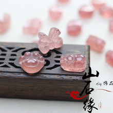 天然水晶草莓晶猫爪 蝴蝶结貔貅吊坠挂件diy饰品手链项链配件材料