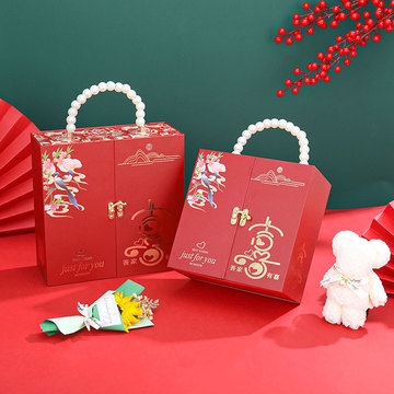 结婚伴娘回礼伴手礼礼盒空盒高级感双开门手提礼品盒包装喜糖盒