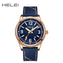 HELEI外贸专柜正品休闲时尚真皮带男表计时石英男士手表夜光手表