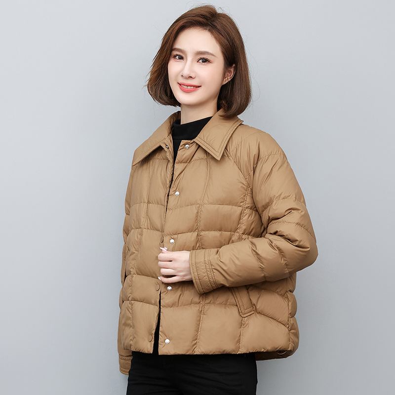 羽绒服女款高端高级感特价短款长袖衬衫翻领气质白鸭绒外套-阿里巴巴