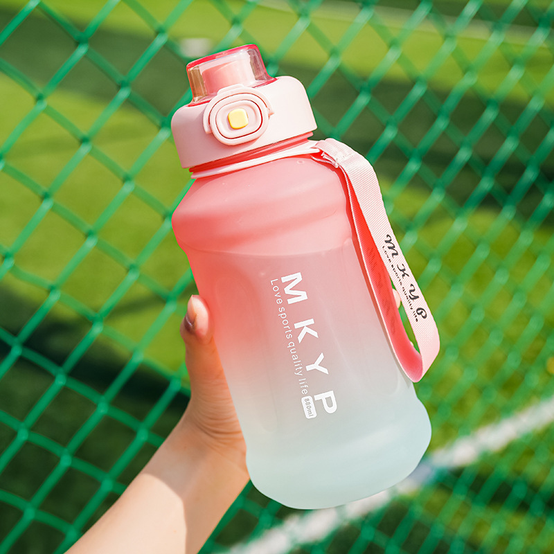 Fitness Sports Water Bottle Men's and Women's Gradient Color Large Capacity Leisure Plastic Cup Outdoor Big Belly Cup Portable Convenient Cup