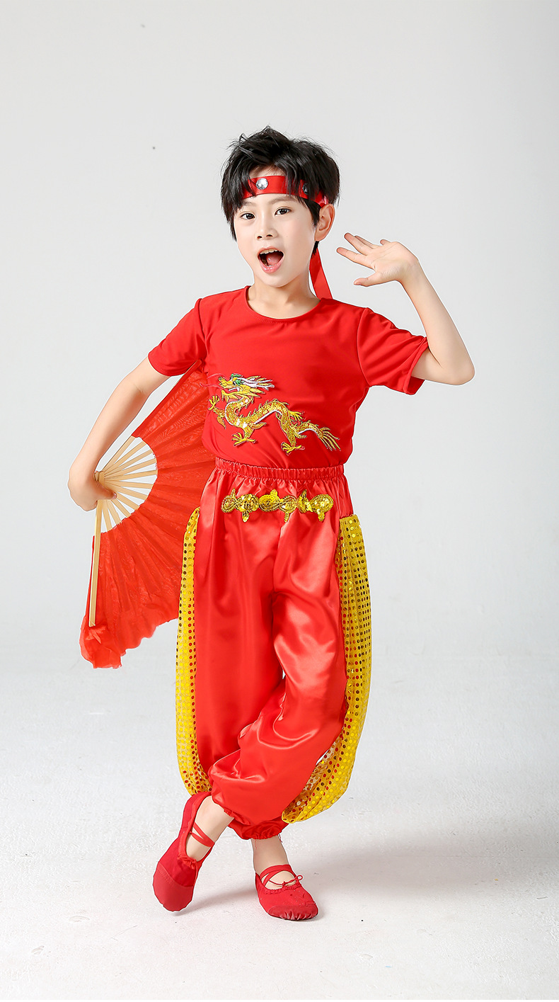 少年志舞蹈服装中国民族舞台表演服小学生扇子舞少年志舞蹈演出服